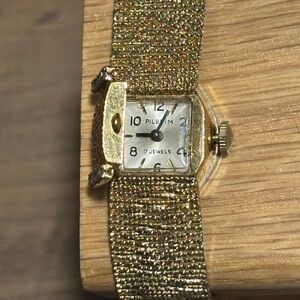 Pilgrim  FLIP TOP Gold plated  /  rhinestone Timepiece with bark finish SERVICED